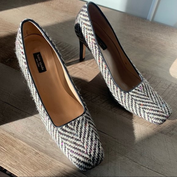 kate spade Shoes - >Kate Spade Heels Square Toe Pump Wool Herringbone Tweed High Heel shoes 6.5